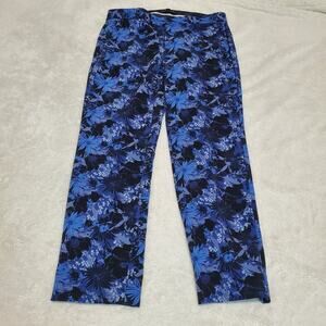 Banana Republic‎ Avery Navy Blue Black Floral Straight Leg Cropped Pants Women 4